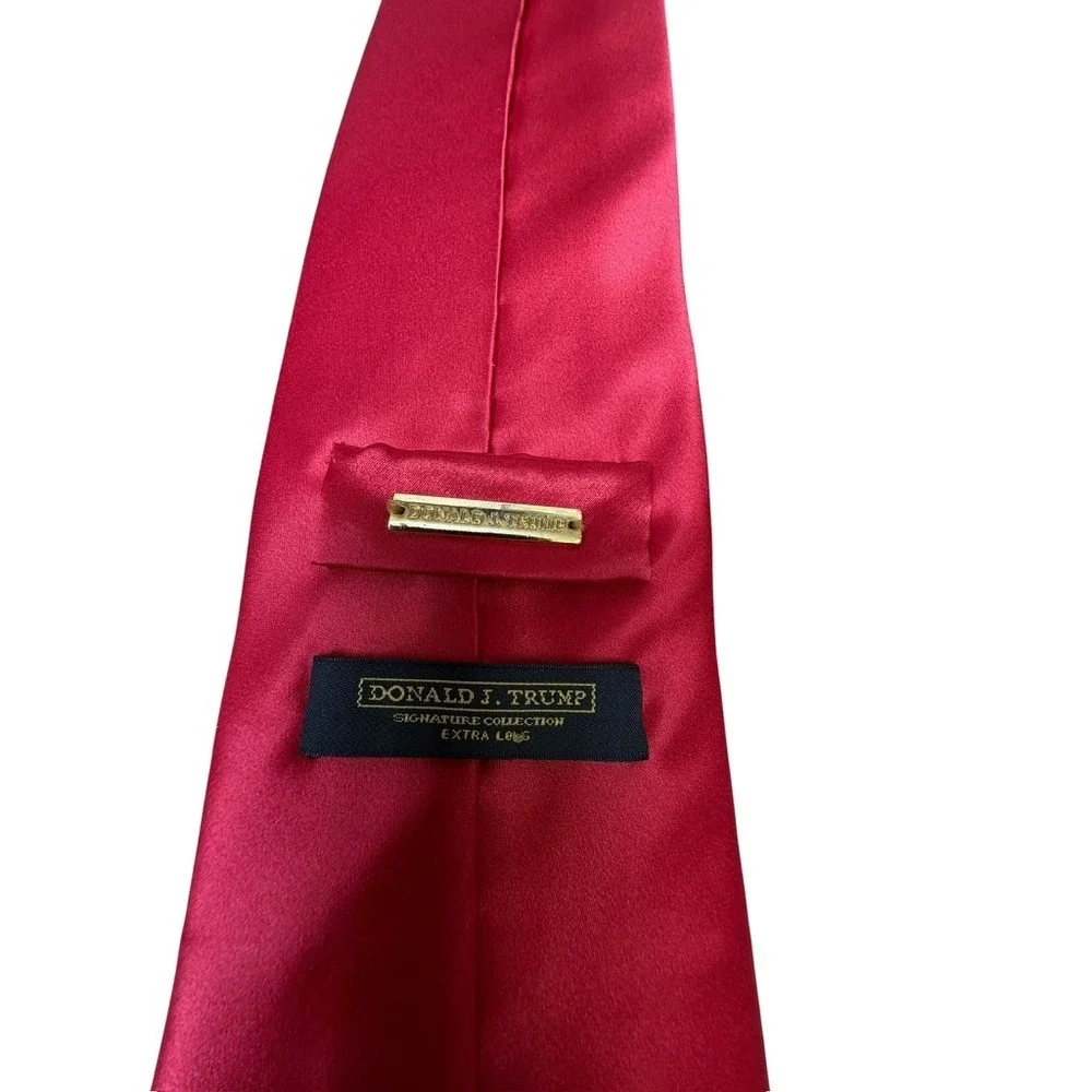 Donald J Trump Signature Collection Red Silk Tie Extra Long Solid Satin Mens